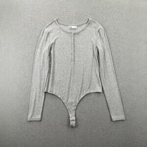 Elodie Ribbed Henley Bodysuit Size XL Heather Gray Long Sleeve Button Front Soft